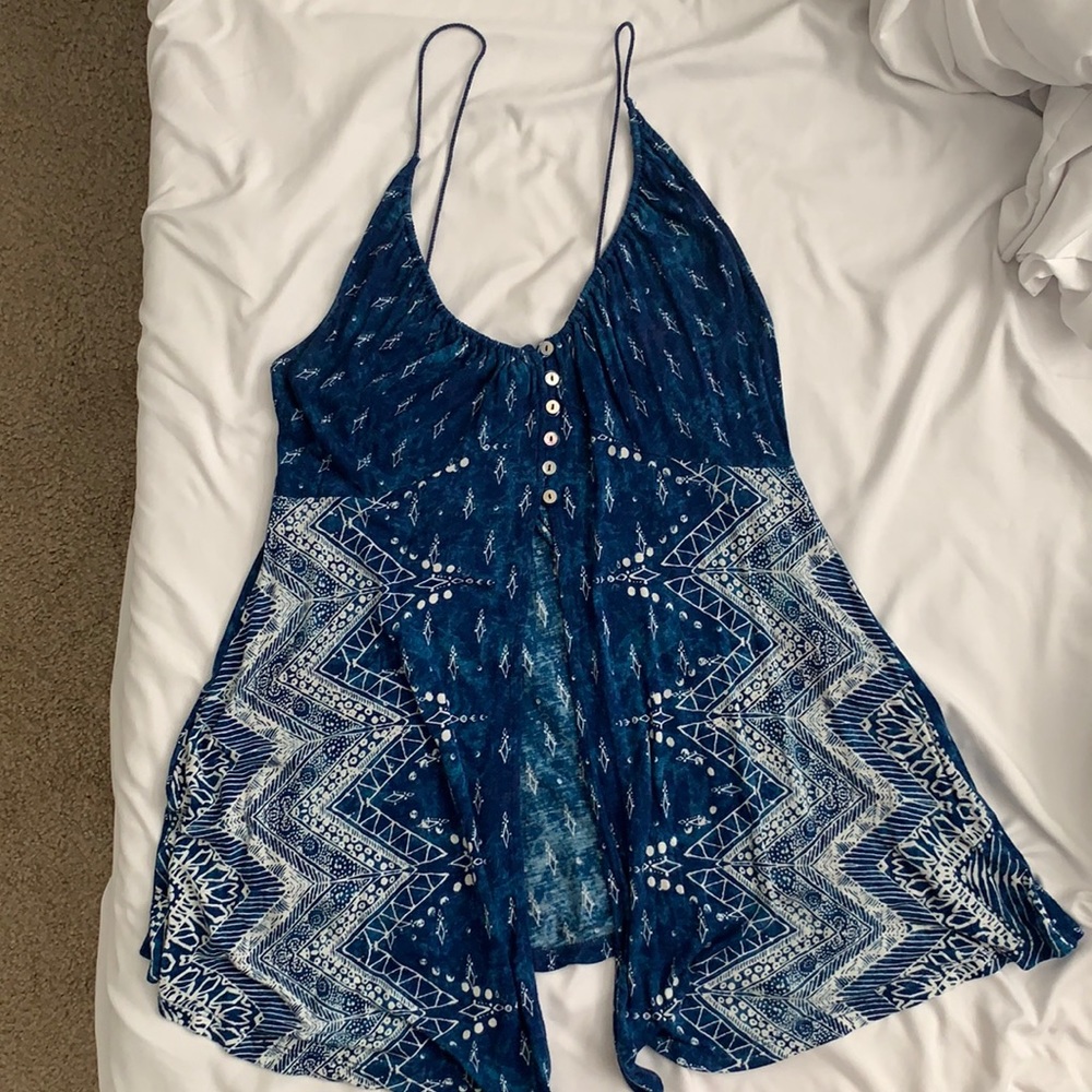Blue open front summer top